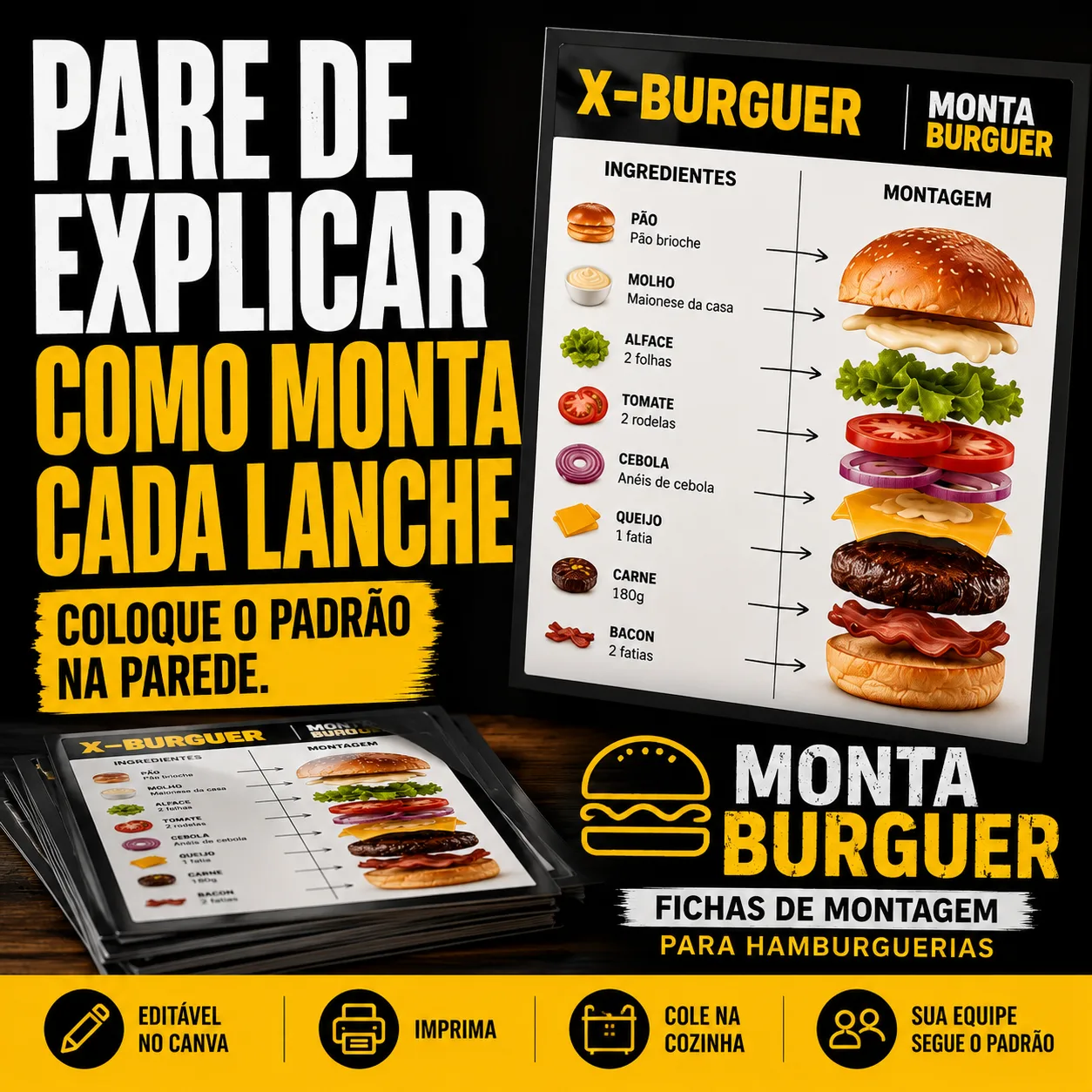 Ficha de montagem padrão X-Burguer para hamburgueria