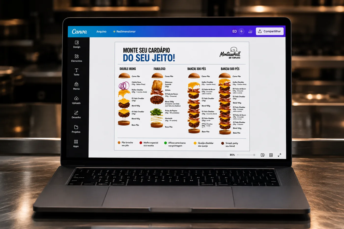 Ficha de montagem padrão aplicada na cozinha da hamburgueria